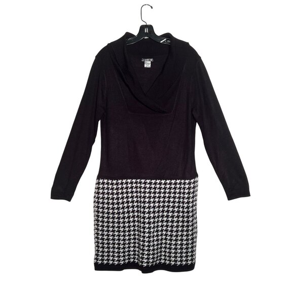 Venus Black & White Houndstooth Sweater Dress Large Long Sleeves & Shawl Neck - Picture 2 of 16